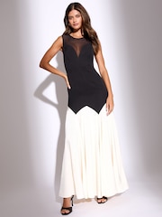 Lipsy Black Premium Sweetheart Mesh Neck Satin Hem Maxi Dress - Image 1 of 4