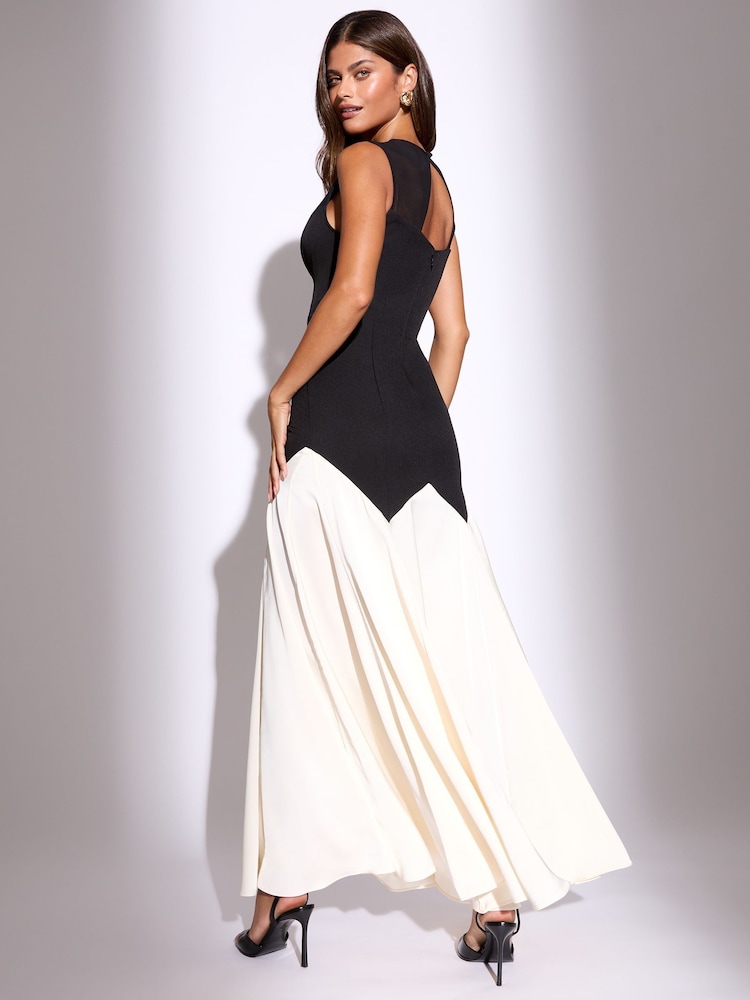 Lipsy Black Premium Sweetheart Mesh Neck Satin Hem Maxi Dress - Image 4 of 4