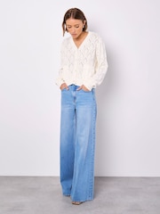 Apricot White Pointelle Knitted Cardigan - Image 2 of 4