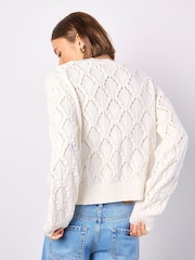 Apricot White Pointelle Knitted Cardigan - Image 3 of 4