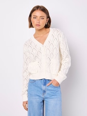 Apricot White Pointelle Knitted Cardigan - Image 4 of 4