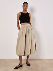 Apricot Natural Puff Hem Elastic Waist 100% Cotton Midi Skirt - Image 2 of 5