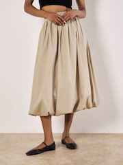 Apricot Natural Puff Hem Elastic Waist 100% Cotton Midi Skirt - Image 3 of 5