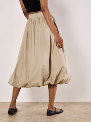 Apricot Natural Puff Hem Elastic Waist 100% Cotton Midi Skirt - Image 5 of 5