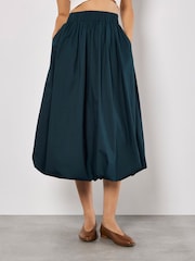 Apricot Blue Puff Hem Elastic Waist 100% Cotton Midi Skirt - Image 2 of 5