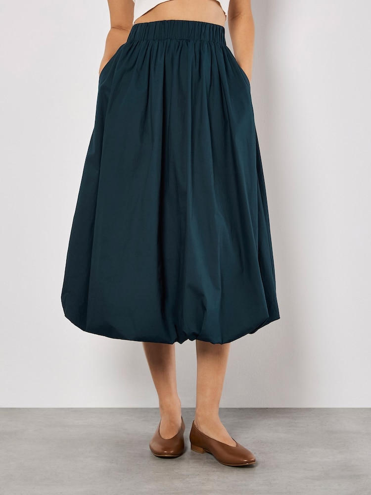 Apricot Blue Puff Hem Elastic Waist 100% Cotton Midi Skirt - Image 2 of 5