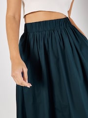 Apricot Blue Puff Hem Elastic Waist 100% Cotton Midi Skirt - Image 3 of 5