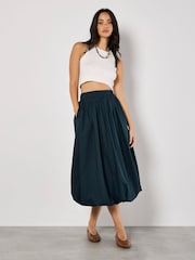 Apricot Blue Puff Hem Elastic Waist 100% Cotton Midi Skirt - Image 4 of 5