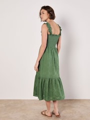 Apricot Green Embroidery Milkmaid 100% Cotton Midi Dress - Image 3 of 4