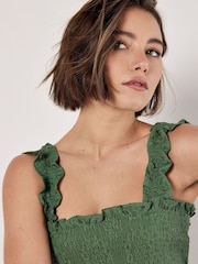 Apricot Green Embroidery Milkmaid 100% Cotton Midi Dress - Image 4 of 4