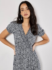 Apricot Blue Mono Floral Print Midi Dress - Image 2 of 4