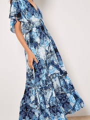 Apricot Blue Patchwork Ruffle Tiered Midi Dress - Image 2 of 5