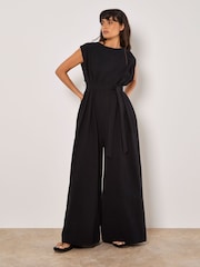 Apricot Black Wide Leg Self Tie 100% Cotton Jumpsuit - Image 1 of 5