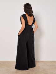 Apricot Black Wide Leg Self Tie 100% Cotton Jumpsuit - Image 2 of 5