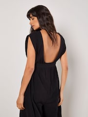 Apricot Black Wide Leg Self Tie 100% Cotton Jumpsuit - Image 3 of 5