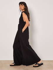 Apricot Black Wide Leg Self Tie 100% Cotton Jumpsuit - Image 4 of 5