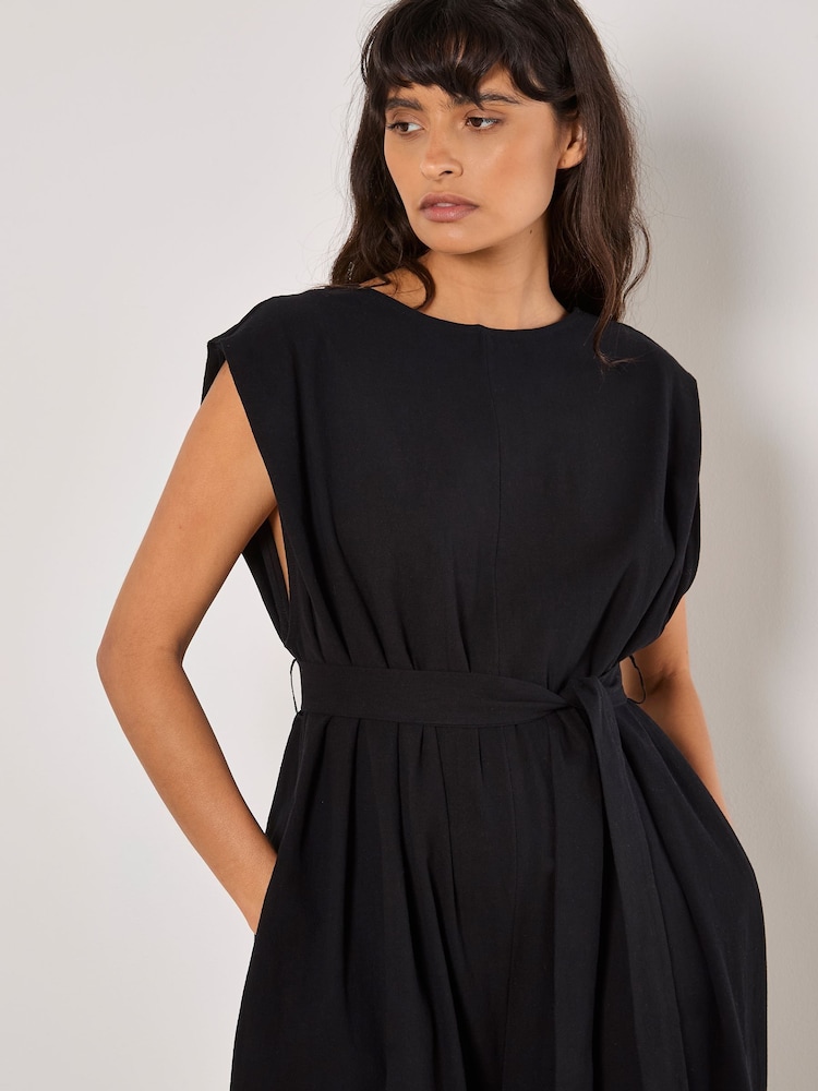 Apricot Black Wide Leg Self Tie 100% Cotton Jumpsuit - Image 5 of 5