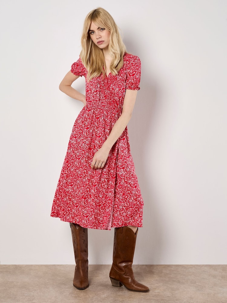 Apricot Red Mono Floral Print Midi Dress - Image 1 of 4 Apricot Red Mono Floral Print Midi Dress - Image 1 of 4