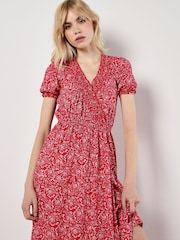 Apricot Red Mono Floral Print Midi Dress - Image 2 of 4