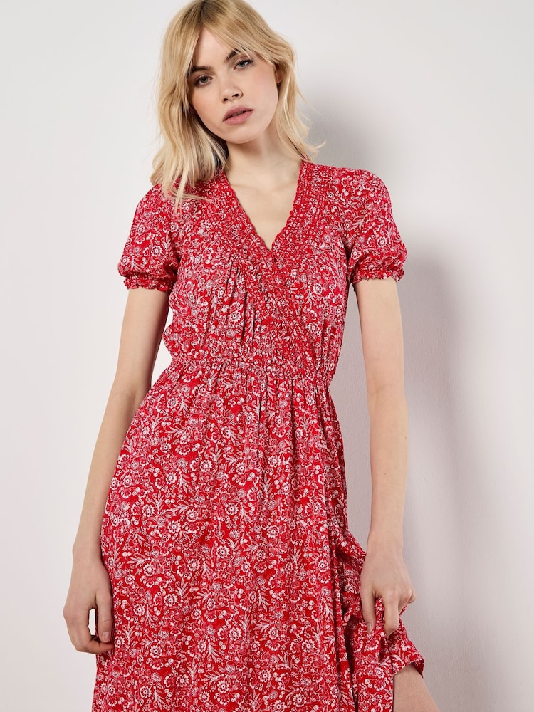 Apricot Red Mono Floral Print Midi Dress - Image 2 of 4