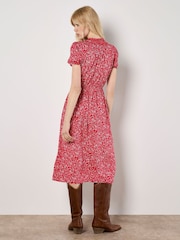 Apricot Red Mono Floral Print Midi Dress - Image 3 of 4