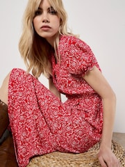 Apricot Red Mono Floral Print Midi Dress - Image 4 of 4