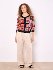 Apricot Black Bright Crochet Squares Cardigan - Image 2 of 5