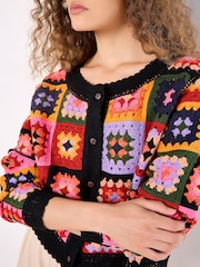 Apricot Black Bright Crochet Squares Cardigan - Image 3 of 5