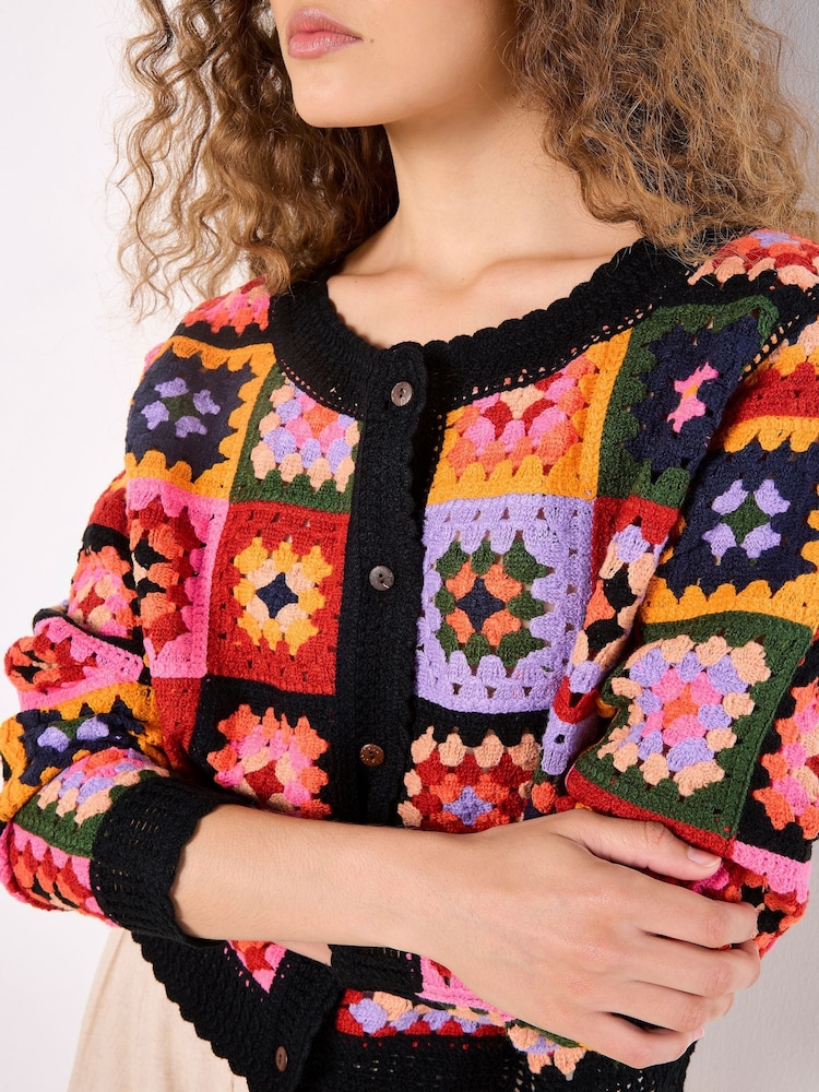 Buy Apricot Black Bright Crochet Squares Cardigan from the Next UK