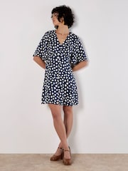 Apricot Blue Painterly Heart Print Angel Sleeve Dress - Image 2 of 5