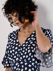 Apricot Blue Painterly Heart Print Angel Sleeve Dress - Image 3 of 5