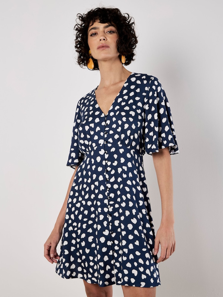 Apricot Blue Painterly Heart Print Angel Sleeve Dress - Image 5 of 5