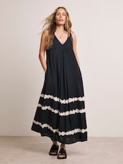JD Williams Black Mix Pleat Border Print Maxi Dress - Image 1 of 6