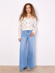 Apricot Cream Daisy Print Crochet Cardigan - Image 2 of 5