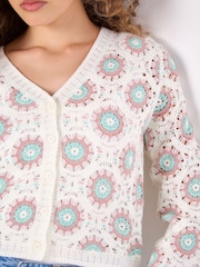 Apricot Cream Daisy Print Crochet Cardigan - Image 3 of 5