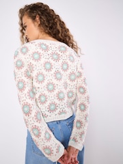 Apricot Cream Daisy Print Crochet Cardigan - Image 4 of 5