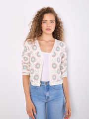Apricot Cream Daisy Print Crochet Cardigan - Image 5 of 5
