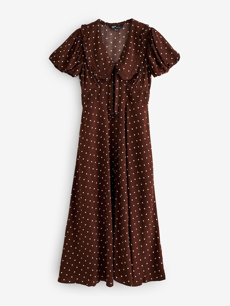 Nobodys Child Brown Ottillie Polka Dot Midi Dress - Image 1 of 1