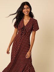 Nobodys Child Brown Ottillie Polka Dot Midi Dress - Image 4 of 6