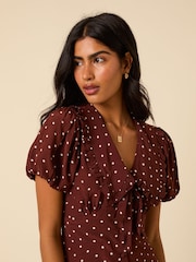 Nobodys Child Brown Ottillie Polka Dot Midi Dress - Image 5 of 6