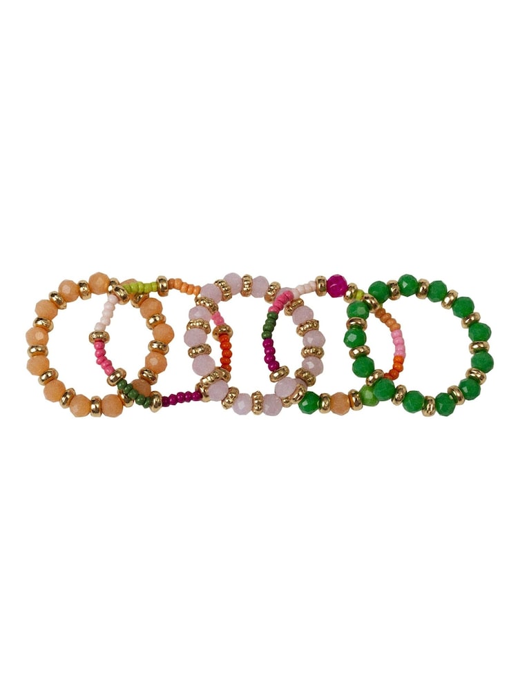 Bibi Bijoux Pink Multicolour Beaded Ring Set - Image 1 of 3
