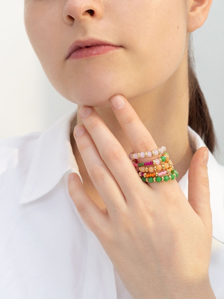 Bibi Bijoux Pink Multicolour Beaded Ring Set - Image 2 of 3