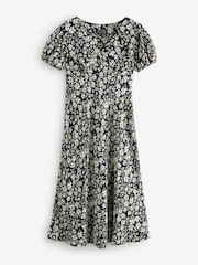Live Unlimited Black Petite Curve Petite Black floral Print Puff Sleeve Midi Dress - Image 7 of 7