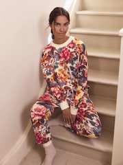 Orange Floral Cosy Long Sleeve Pyjamas - Image 3 of 11