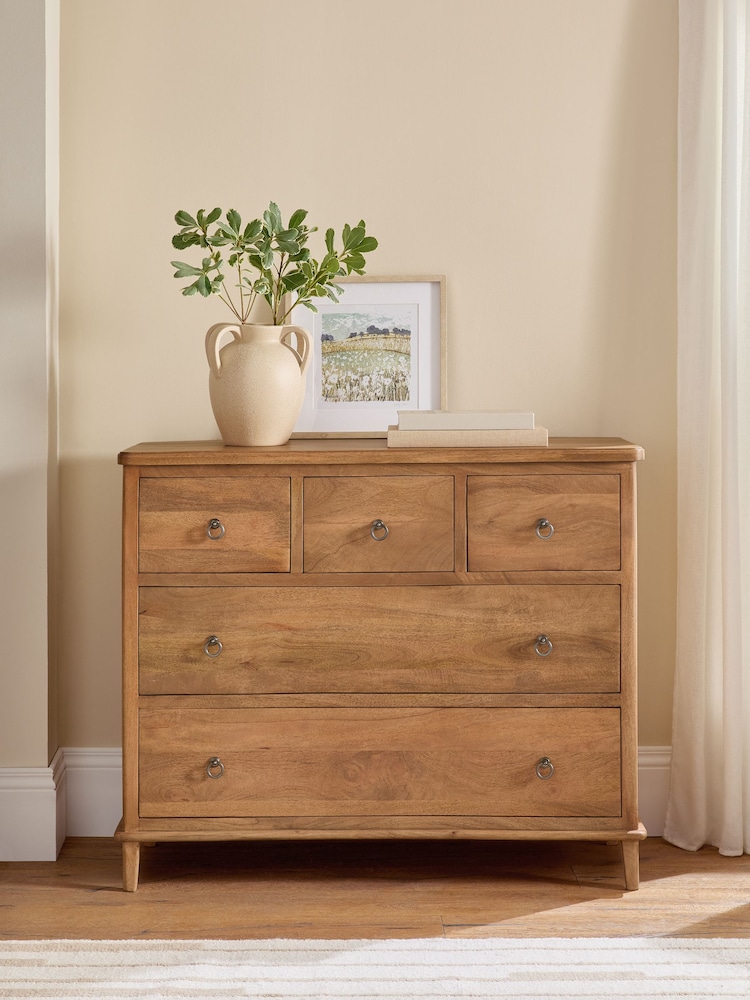 Mid Natural Sadie Solid Mango Wood 5 Drawer Chest of Drawers - Image 1 of 9