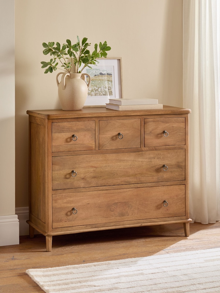 Mid Natural Sadie Solid Mango Wood 5 Drawer Chest of Drawers - Image 2 of 9