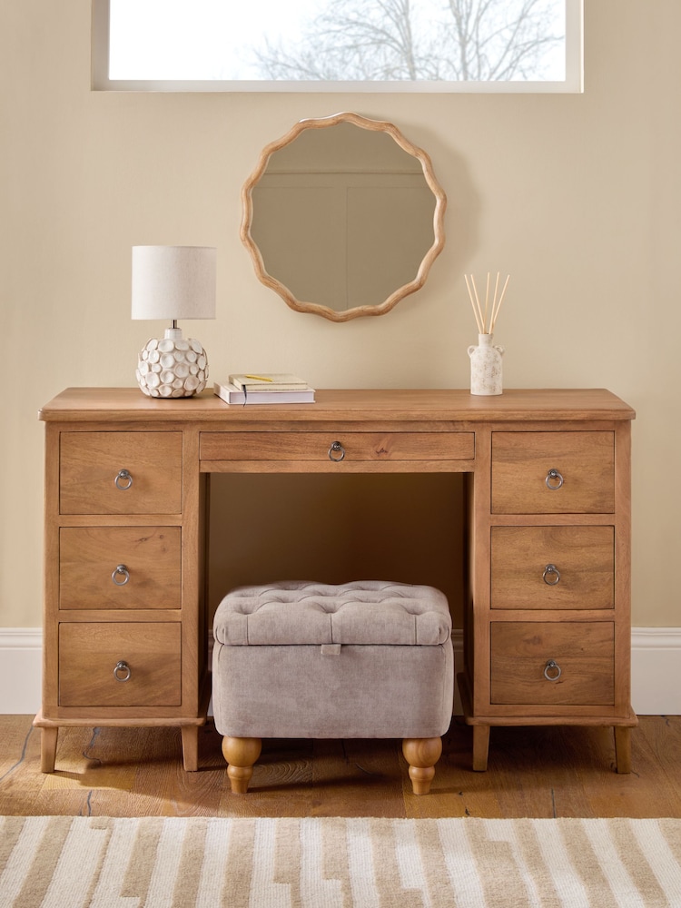 Mid Natural Sadie Solid Mango Wood 7 Drawer Console Dressing Table - Image 1 of 7