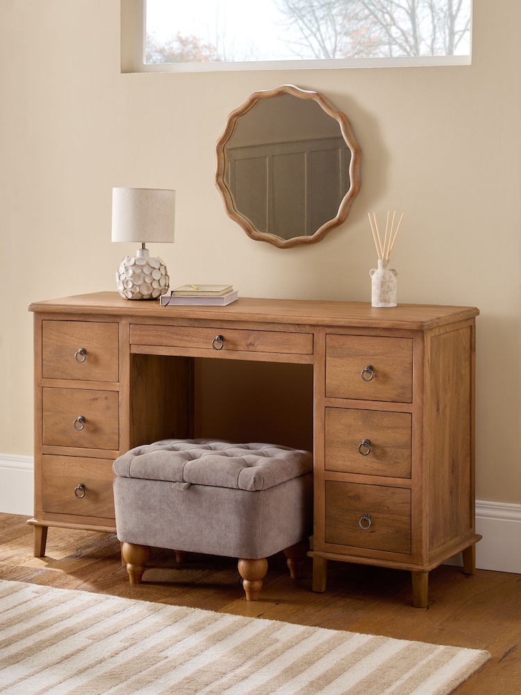 Mid Natural Sadie Solid Mango Wood 7 Drawer Console Dressing Table - Image 2 of 7