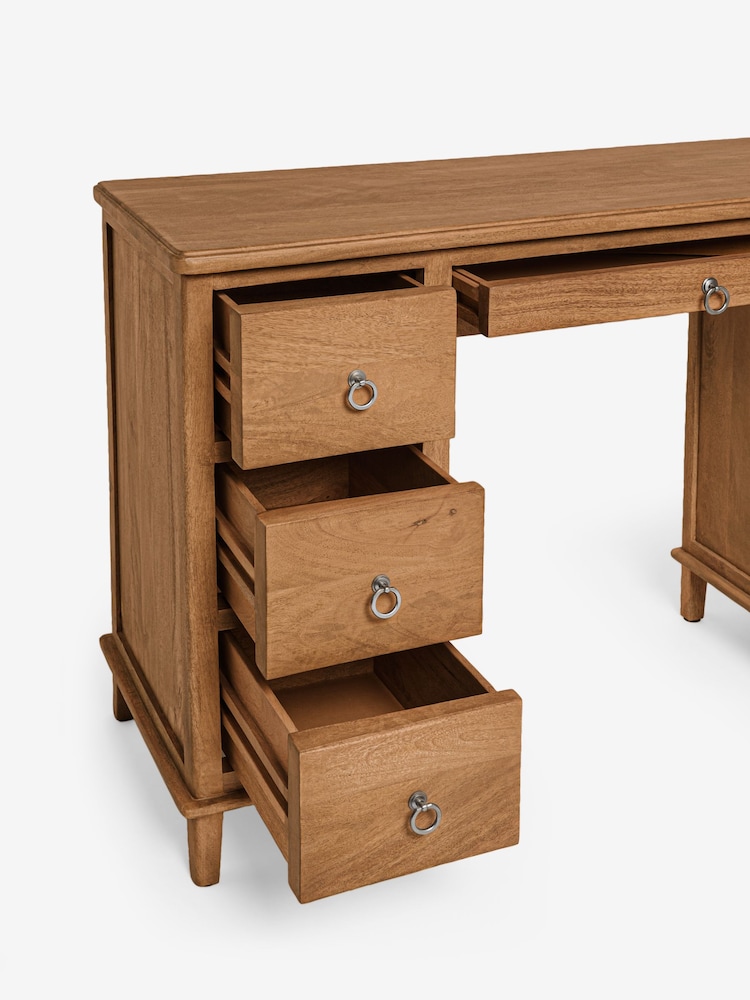 Mid Natural Sadie Solid Mango Wood 7 Drawer Console Dressing Table - Image 7 of 7