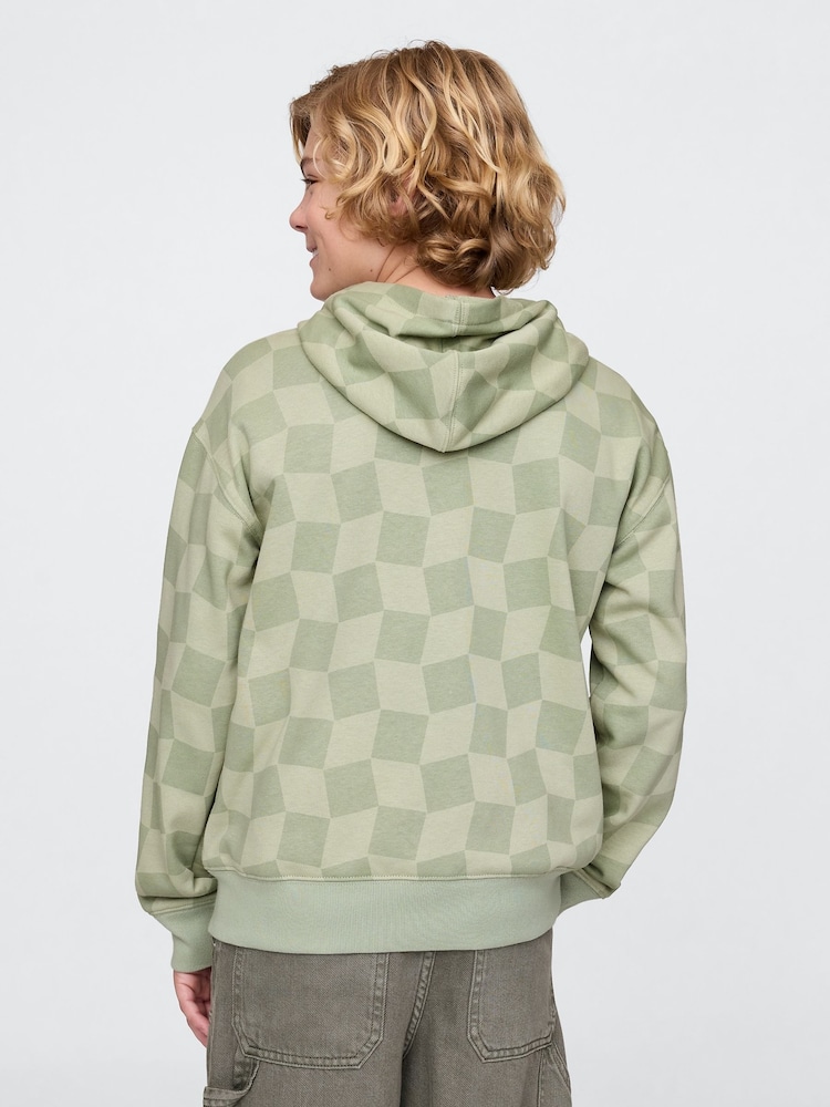 Gap Green Gingham Relaxed Logo Zip Hoodie (4-13yrs) - Image 2 of 5 Gap Green Gingham Relaxed Logo Zip Hoodie (4-13yrs) - Image 2 of 5